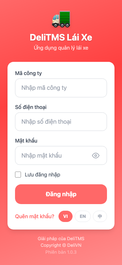 Đăng nhập bằng mã công ty, số điện thoại và mật khẩu.